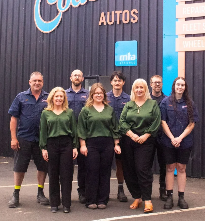 The Coastal Autos team outside the workshop at 8 Ashley Place